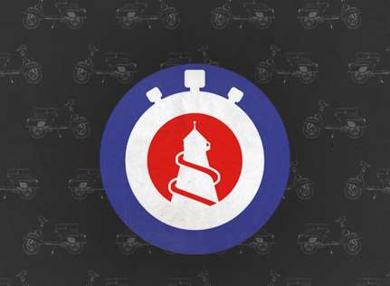 Modrophenia escape room logo featuring the red, white and blue "spitfire" mod logo as well as Pier Pressure's iconic helter skelter logo