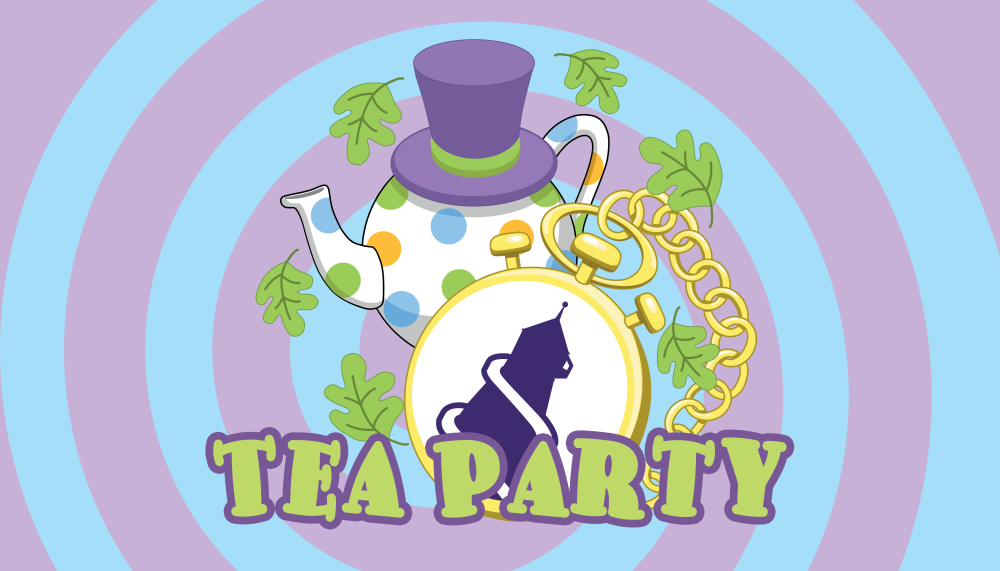 Pier Pressure Tea Party escape room logo featuring whimsical tea party elements and vibrant colours inspired by the Mad Hatter theme